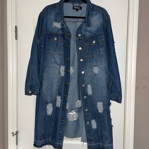 PLUS SIZE Distressed Long Jean Jacket NWT